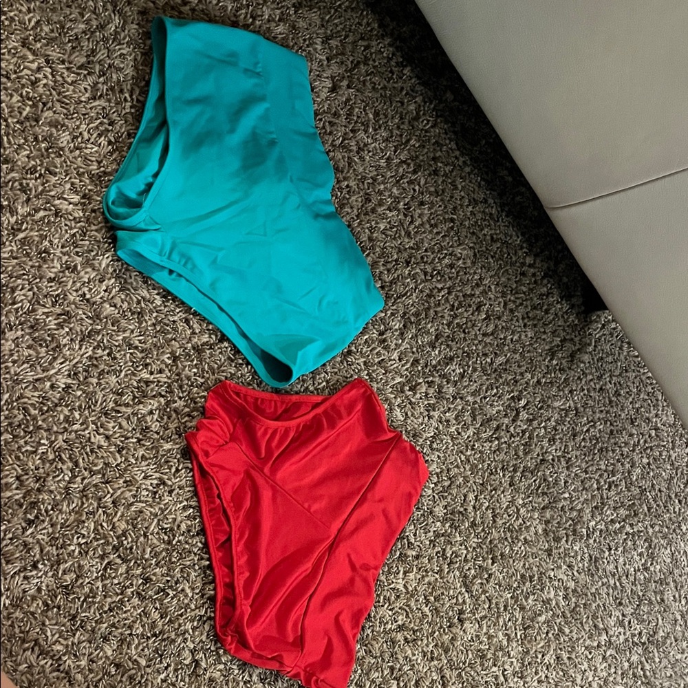 Red and Teal High-Waisted Bikini Bottoms (set of 2)
